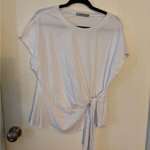 InCashmere White Short Sleeve Top with Tie Detail